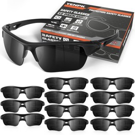 YENPK Safety Glasses Men Women ANSI Z87.1 UV400 Shockproof Tinted Safety Glasses Sunglasses Anti Fog Eye Glasses Safety Protection 12 Pack Grey