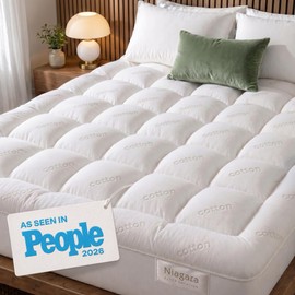 Cubrecolchón tipo nube tamaño California King - 100 almohada de algodón para alivio del dolor de espalda - Transpirable y naturalmente refrescante... 