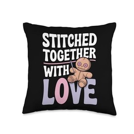 Adorable Voodoo Doll Art Cute And Spooky Heart Stitched Throw Pillow