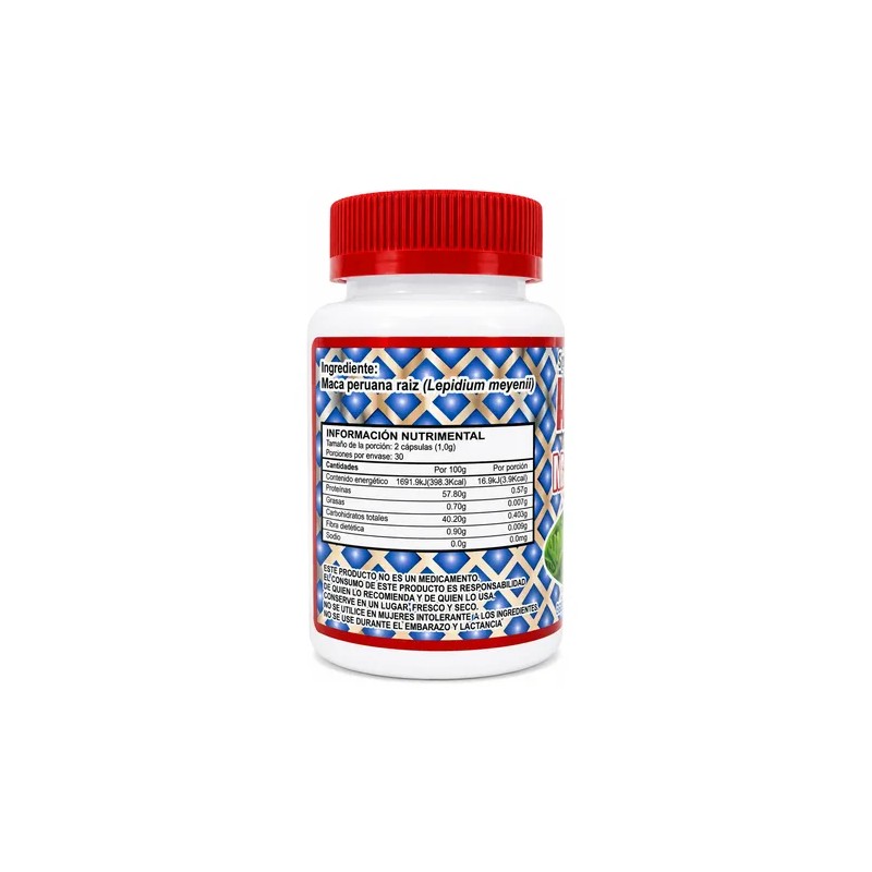 Maca Peruana 500 Mg 60 Cápsulas Suplemento Alimenticio Raíz