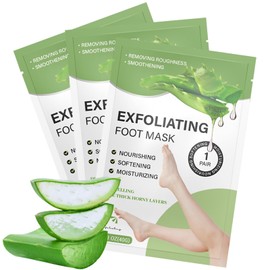 MKNZOME 3 Pairs Foot Peel Mask, Repair Cracked Heels & Remove Dry Dead Skin for Soft Baby Foot Effect, Callus Remover, Foot Exfoliating Socks for Hard Skin, Foot Treatment for Men and Women- Aloe Vera