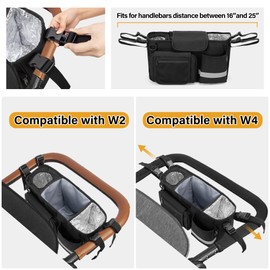GRAOSO Parent Console Stroller Organizer Compatible with WONDERFOLD W&X, with 2 Insulated Cup Holders, A Removable Cooler Bag, Adjustable Buckle Strap Handle Attachment, Black