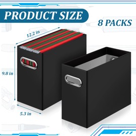 8 Pcs File Organizer Cardboard File Folder Holder Letter Size Portable Desktop File Storage Collapsible Hanging File Box with Handle Magazine Book Letter Storage Filing Box for Home Office(Black)