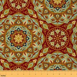 Feelyou Mandala Fabric by The Yard, Abstract Oriental Floral Mosaics Theme Upholstery Fabric for Chairs and Home DIY Projects, Bright Rich Decorative Waterproof Fabric, 3 Yards