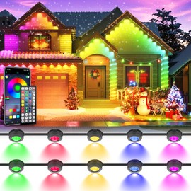 100 FT Permanent Outdoor Lights, Waterproof 2-in-1 Eaves & Ground Stakes LED String Lights with App/Remote Control for House, Garden– Smart Color-Changing Lighting for Halloween Christmas Decorations