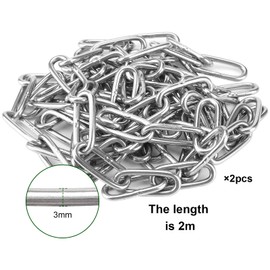 Ngosuet 2 x 2 m stainless steel chain, 3 mm material thickness metal chain, 304 stainless steel chain, link chain with 4 snap hooks for hanging flower pots, drying the laundry chain