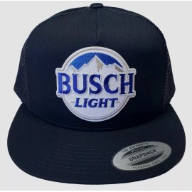 Yupoong Busch Light Beer Patch on Yupoong Trucker Hat / YP Classics 6006 Black/Black