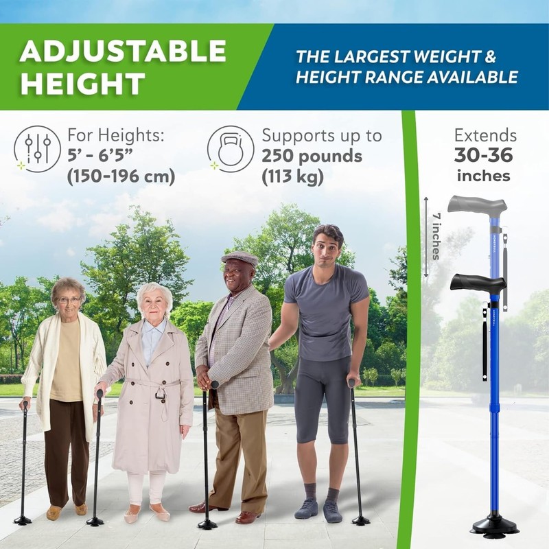 Walking Cane for Men & Women (Blue) Foldable, Adjustable, Heavy