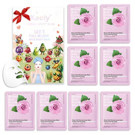 CAKAILA 8 Pack Rose Face Sheet Mask Skincare,Hydrating Face Mask For Sensitive Skin,Moisturize,Soothing,Nourish for All Skin Types,Natural Spa Party Facial Mask Skincare Set for Women Men Girls