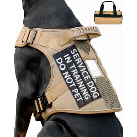 PawistaPal Reflective Service Dog in Training Vest Harness for Medium Large Dogs, Adjustable Heavy Duty Padded Brown Dog Harness, with Front Clip and Metal Buckles Do Not Pet for Training, Hiking