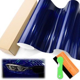Holographic 2D Carbon Fiber Textured Blue Rainbow Chrome Vinyl Wrap Auto Car Motorcycle Boat Sheet Film 1FT x 5FT Tool Kit