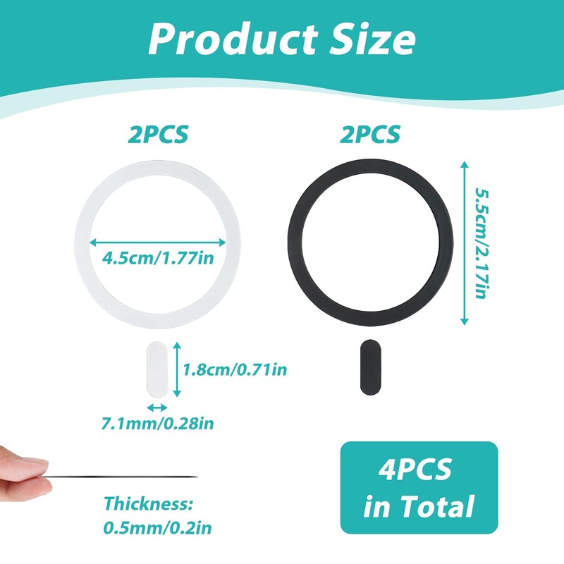 Pack of 4 Universal Magnetic Ring Stickers, Compatible with MagSafe