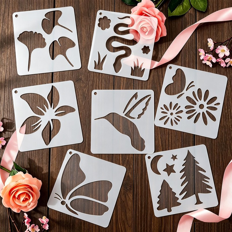 Papryn 72 Pcs Flower Stencils Set for Crafts Reusable Flower