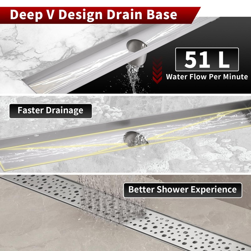 Sharp-tec 32 inch Linear Shower Drain, Brushed Rectangular Floor Drain,