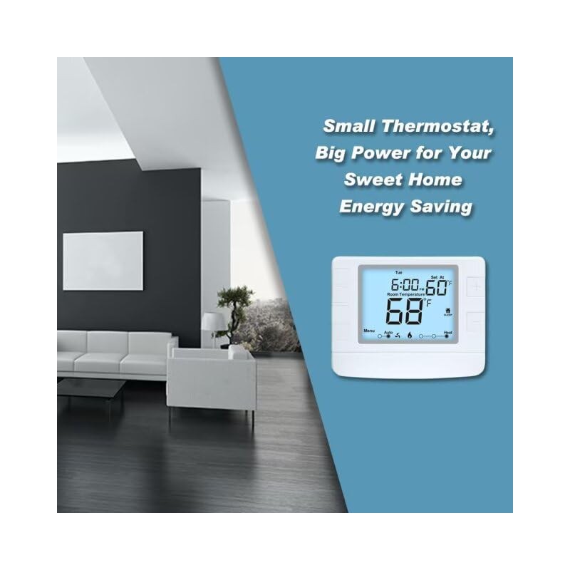 Programmable Thermostat for House, 1 Heat/1 Cool, Extra Large Display,
