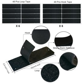 48 Sets Hook and Loop Tape, 1x4 Inch Hook and Loop Strips with Adhesive, Double-Sided Adhesive Strip, No-drilling&Screw-free, Heavy Duty Hook and Loop Tapes for Home, Office and DIY Craft