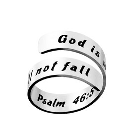 omodofo Christian Necklace Bible Verse Cross Pendant Prayer Charm Necklace Faith Religious Jewelry for Women (God is Within her, she Will not Fall (Ring))