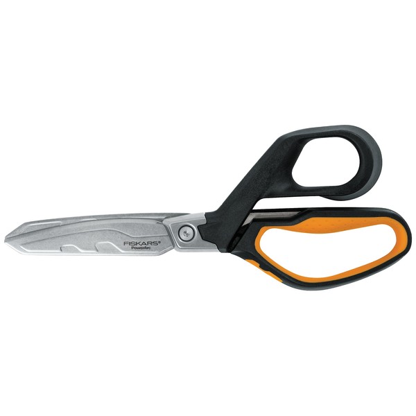 Fiskars PowerArc Heavy-Duty Scissors, Up to 30% More Power, Length 21cm, Durable Stainless Steel Blade/Plastic Handles, Black/Orange, 1027204