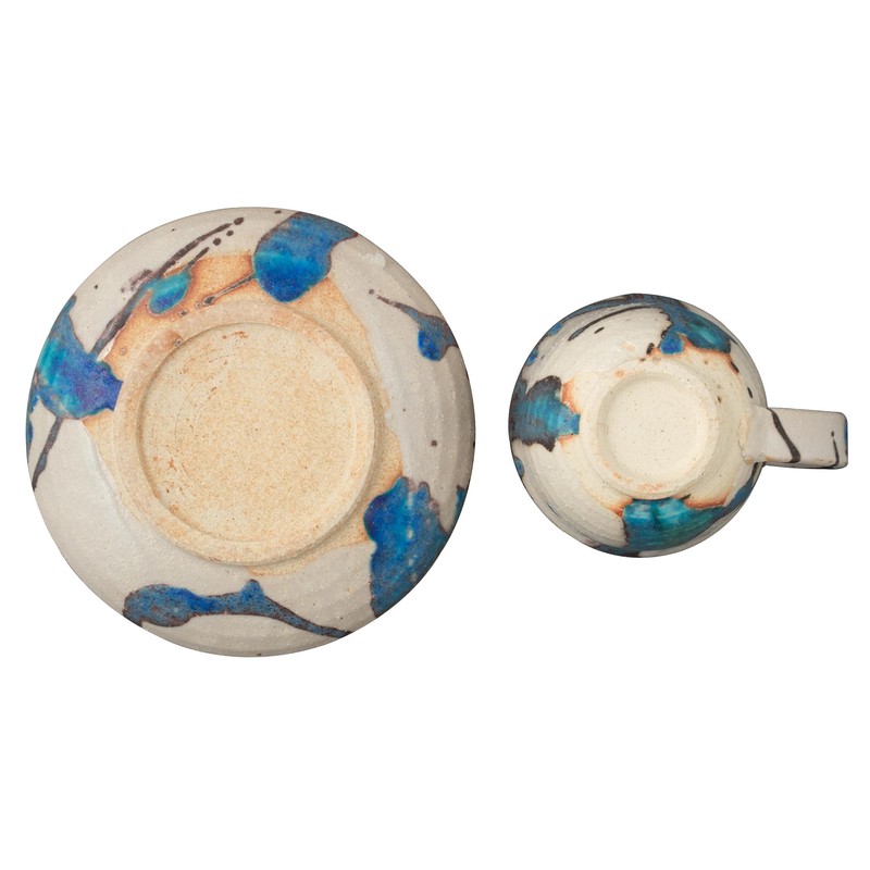 Marui Pottery MR-3-4398 Shigaraki Ware Hechimon Cup & Saucer, Capacity: