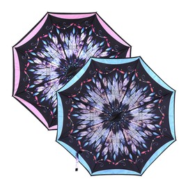 Parquet 2-Pack Double Layer Inverted Umbrellas - Colored Leaves and Solid Black C Shaped Handle Reverse Folding Windproof Umbrella for Men and Women