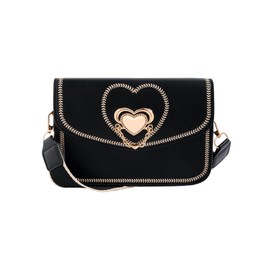Verdusa Women's Metal Heart Shape Crossbody Bags PU Leather Square Envelope Handbag Black One-Size