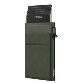 YESIIW Minimalist Card Holder for Men with Money Pocket and RFID Protection, Pop Up Wallet Slim Metal Wallet for Banknote, Coin, Key and Credit Card Green