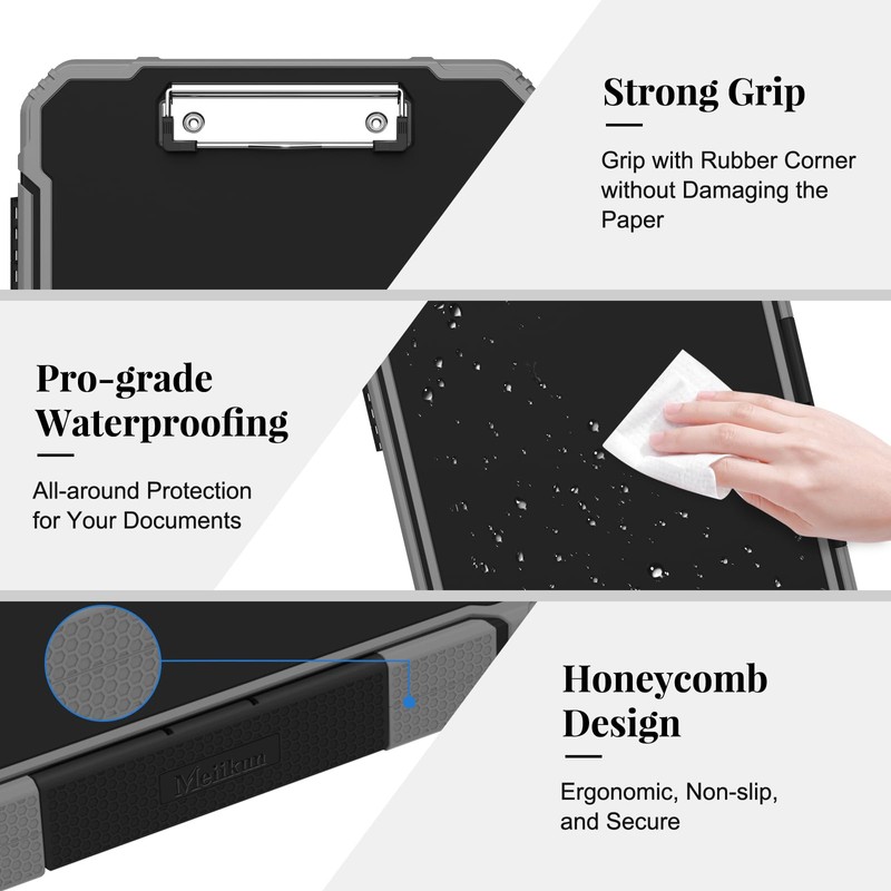 Meiikun Clipboard with Storage, Internal Pen Pouch, 8.5x11 Clipboards Black