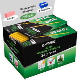 Wood-Cased Pencils HB #2, 240 Count Yellow Pencils with Eraser, Unsharpened Pencils, Bulk Pack for School, Office and Teacher Supplies