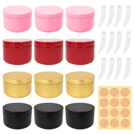 CONNECTION Pack of 12 50 ml Aluminium Jars Small for Filling Cream Jar Empty Travel Cream Jar Aluminium Small Tins with Lid with 12 Round Stickers for Lip Balm Small Tin