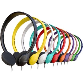 Paquete de 10 auriculares con cable a granel, en la oreja con conector de 3.5 mm, cable sin enredos de 4 pies, ajuste cómodo, asequible y eficiente y rentable, ideal para pruebas en el aula escolar