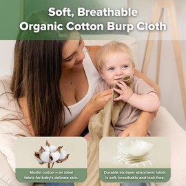 haakaa Muslin Burp Cloths, Baby Burp Cloths for Boys and Girls, Organic Cotton, Large 22.8''x11.4'', 2pcs