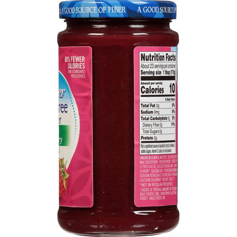 Polaner Sugar Free with Fiber, Seedless Raspberry Preserves, 13.5 Ounce