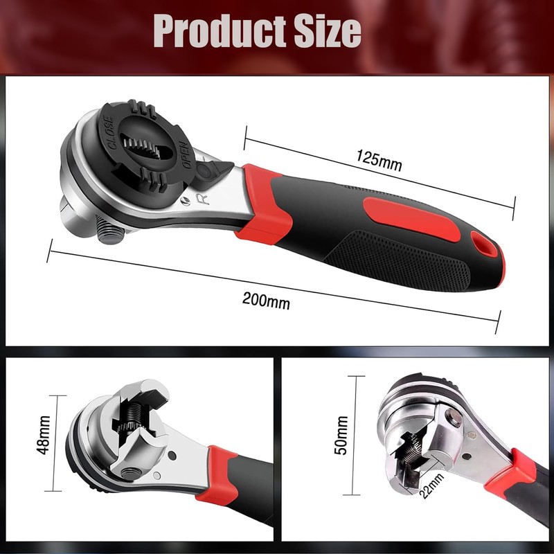 Adjustable Ratchet Wrench, TrumLandy Ratchet Wrench for 6-22mm Screws, High