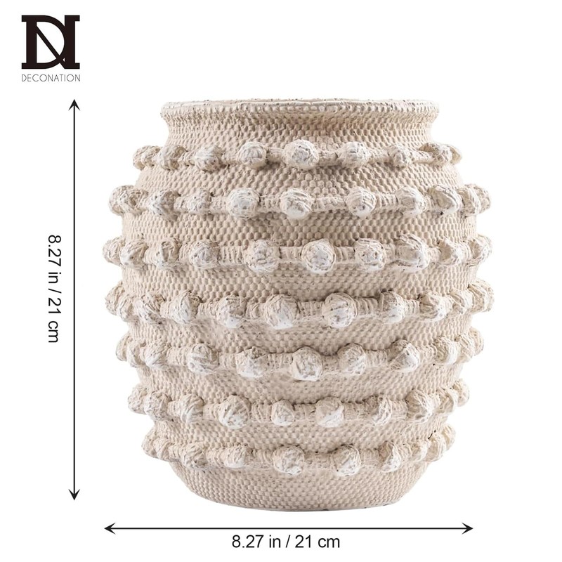 DN DECONATION Beige Rustic Farmhouse Vase, 8.2 Inch Textured Boho