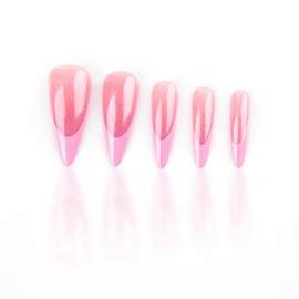 ANDGING Pink Glitter Press on Nails - Stiletto Short & Medium with Bling Designs - False Nails for Wedding