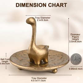 ZSHAWN Dinosaur Jewelry Dish, Vintage Brass Cast Iron Trinket Tray for Rings, Earrings, and Keys, Decorative Ring Holder and Catch-All Organizer for Vanity, Nightstand, and Entryway