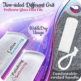 Gladzy Genuine Czech Glass Foot File by GLADZY - Gentle Callus Remover Foot Rasp, Pedicure & Spa Rough Skin Scrubber, Two-Sided Etched Different Grit Surface, Professional Toenail & Heels Care, Made in EU