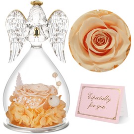 Yamonic Eternal Rose Angel Figure Gifts for Women, Eternal Rose Angel Gifts for Mum, Birthday Gift for Women, Grandma Gift, Eternal Rose in Glass Guardian Angel Christmas, Mother's Day Gift
