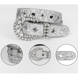 OVOY Womens Rhinestones Studded Belts Bling Big Diamond Cowgirl Cowboy Waist Belt for Jeans Dresses Fit for 27"-39"