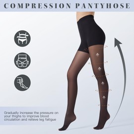 MANZI 1 Pair Women's Compression Tights 30 Denier Tummy Control Tights Matte Look Shape Fine Tights Support Tights, 1 Pair Black, S