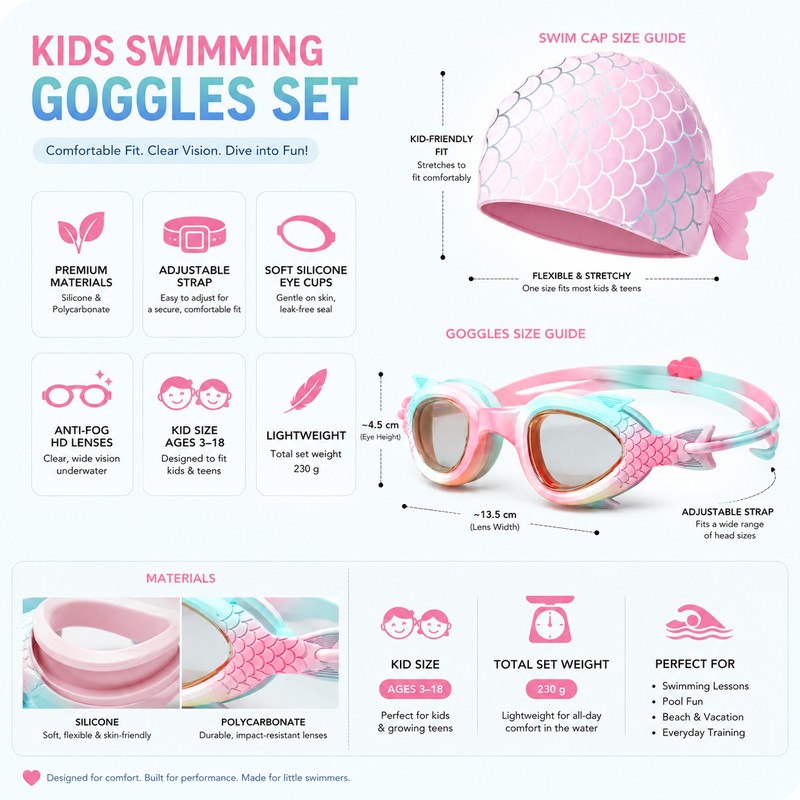 Kids Swimming Goggles for Pool Training – Anti-Fog Adjustable Fit
