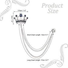 PATIKIL Crown Hanging Chain Brooch Pins, Rhinestone Suit Pins Fashion Crystal Lapel Pins for Women Men Clothes Dress Bouquet Coat Hat Bag, Silver (Dark Blue)