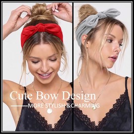 Tobeffect Bandana Headbands for Women Boho Style Solid Color - Elastic Bow Head Bands for Women’s Hair Non Slip - Wide Headwraps with Bows Vintage, Cute Hairbands Hair Accessories 6 Pack