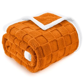 BEDELITE Super Soft Fall Throw Blanket for Couch and Bed, Lightweight Cozy Fluffy Decorative 3D Checkered Blanket, Warm and Fuzzy Fleece Blanket for Camping, Travel, (Orange, 50"x60")