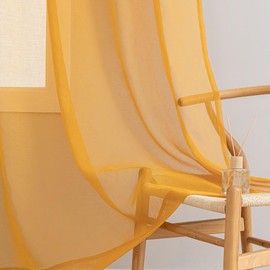 Mystic-Home Yellow Sheer Curtains 95 inch Length 2 Panels, Rod Pocket Semi Privacy Curtains, Window Treatments Soft Voile Drapes for Windows Living Room French Doors Doorway Divider, 52''Wx 95''L