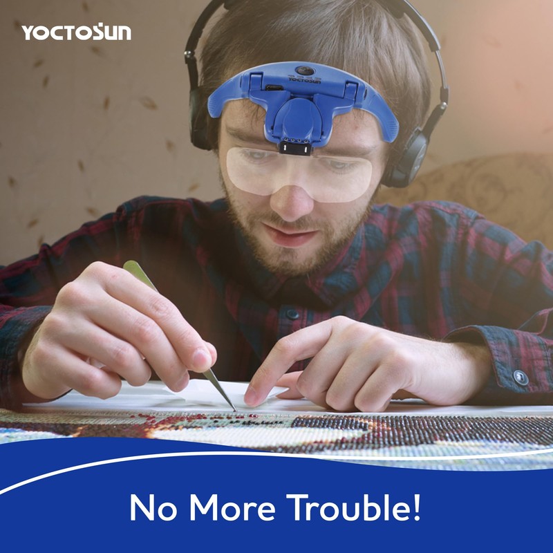 YOCTOSUN Magnifying Glasses with Light, Hands Free Headband Magnifier with