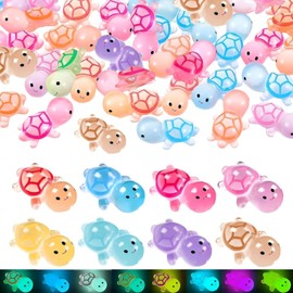 HUSHRICH 80Pcs Luminous Mini Resin Turtle, Miniature Figures Little Sea Turtles Colorful Mini Plastic Turtle Ornament Accessories for Ocean Theme Garden Micro Landscape 10 Colors