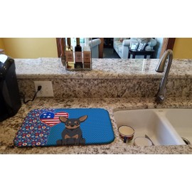 Caroline's Treasures WDK5175DDM Black and Tan Chihuahua USA American Dish Drying Mat Absorbent Dish Drying Mat Pad for Kitchen Counter Dish Drainer Mat for Countertop, 14 x 21", Multicolor
