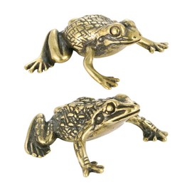 Sewroro Pack of 2 Frog Toad Figurine Small Brass Frog Statue Made of Golden Brass Craft Lucky Toads Figures Miniatures Animal Sculpture Desktop Ornaments