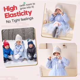 Moon Kitty Girls Winter Knit Hat with Ear Flaps 3-10 Years Soft Stretchy Beanie with Pom Pom Warm Toddler Hat for Cold Weather, Hypoallergenic Cute Blue